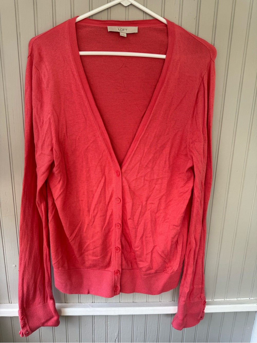LOFT Coral Button-Front V-Neck Cardigan